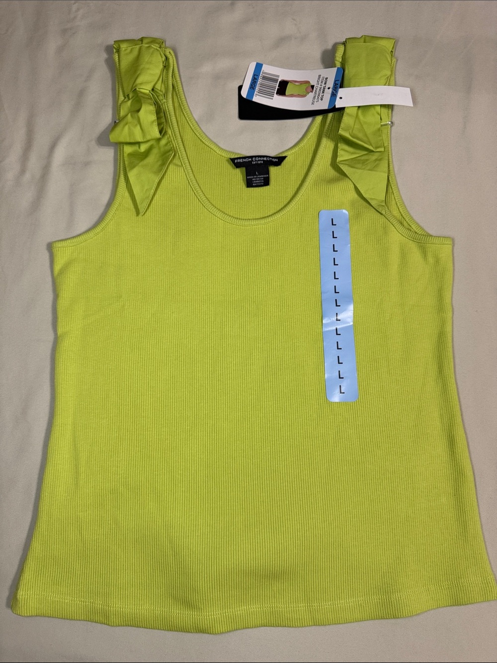 French Connection Neon Lime Ribbed Tank with Shoulder Bows - Picture 5 of 5
